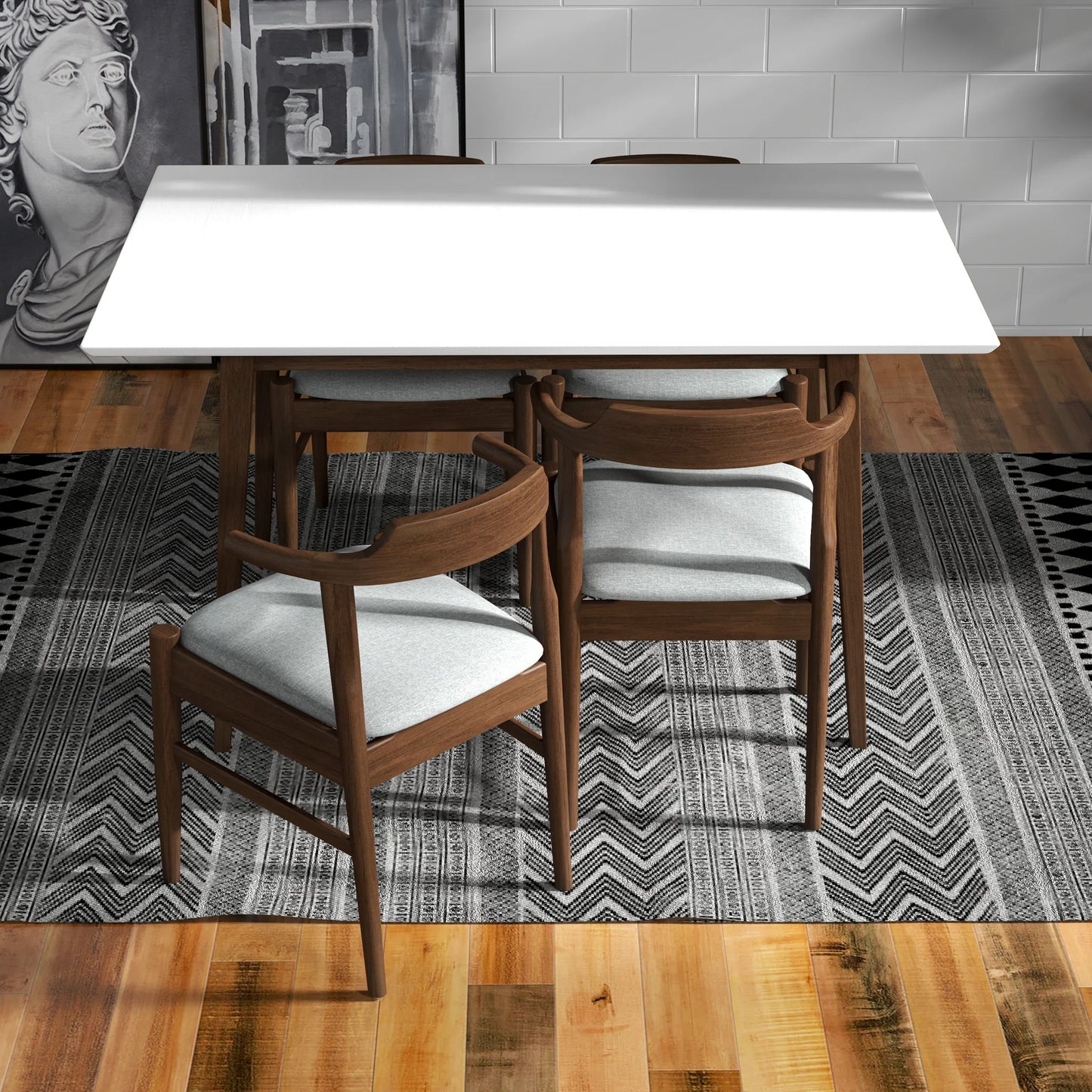 Alpine (Small - White Top) Dining Set with 4 Sterling (Grey) Dining Chairs