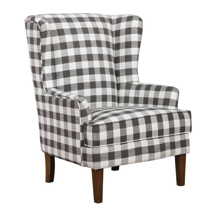 Plaid Upholstered Wingback Accent Chair Grey And Almond - 905665
