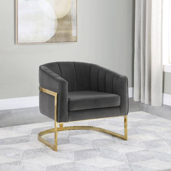 Tufted Barrel Accent Chair Dark Grey And Gold - 903039