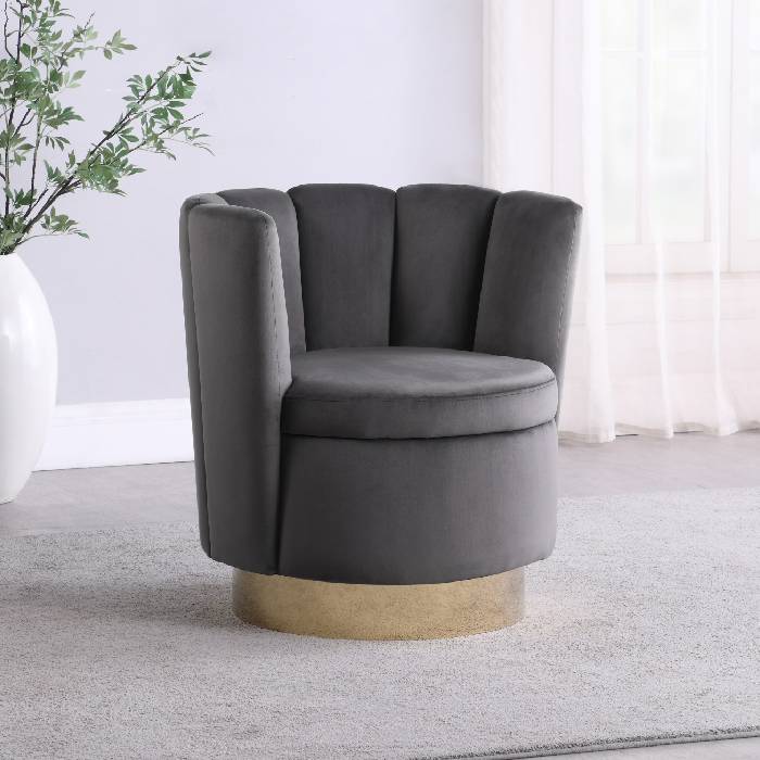Channeled Tufted Swivel Chair Grey And Gold - 905649