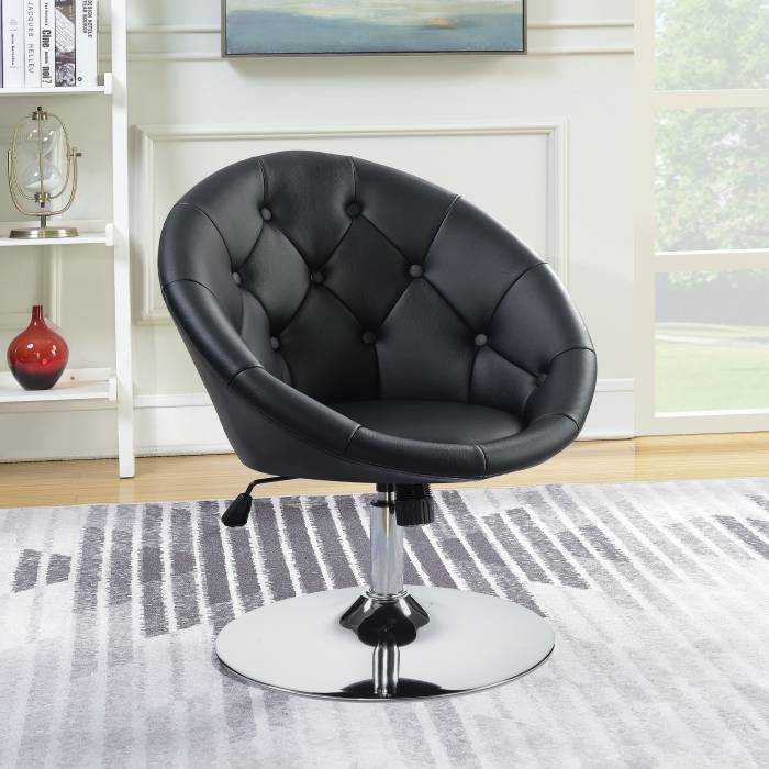 Round Tufted Swivel Chair Black And Chrome - 102580