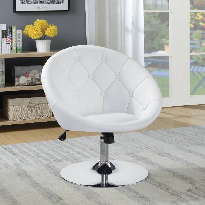 Round Tufted Swivel Chair White And Chrome - 102583
