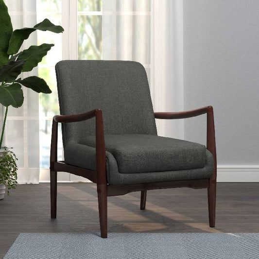 Upholstered Accent Chair With Wooden Arm Dark Grey And Brown - 905583