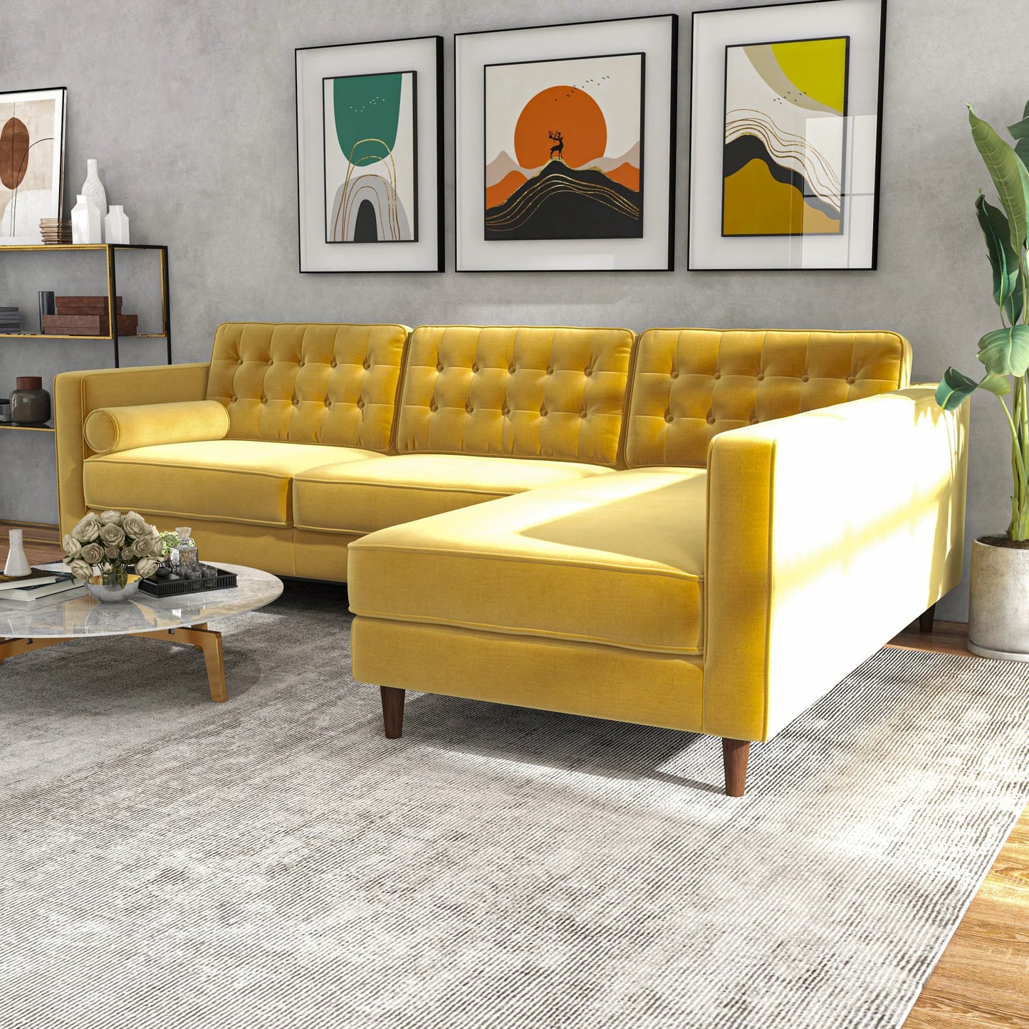 Olson Sectional Sofa (Gold Velvet) Right Chaise