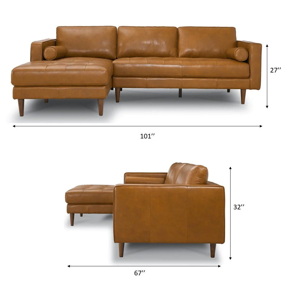 Daphne Leather L Shape Corner Sofa (Tan-Right Facing)