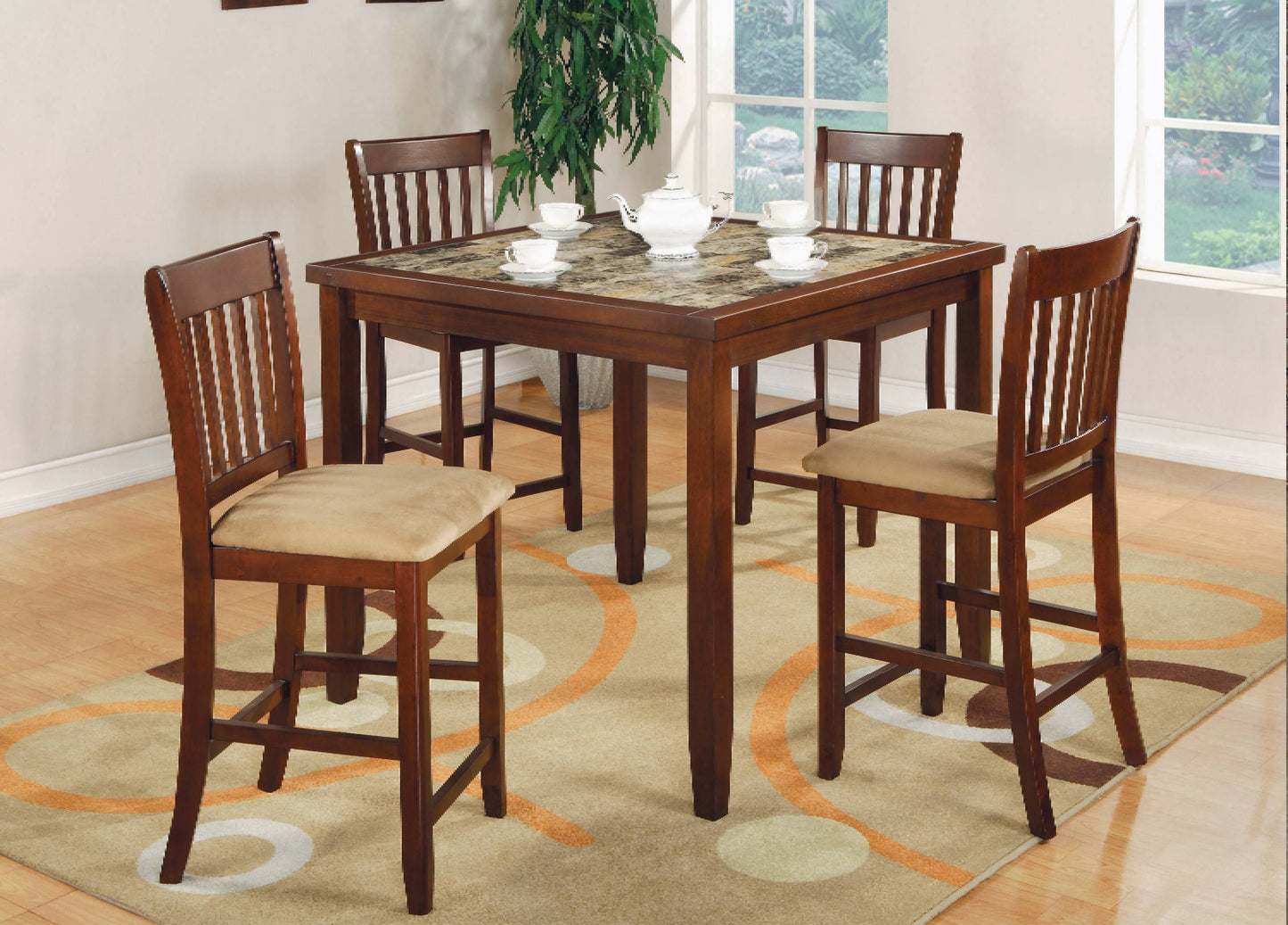 5-Piece Counter Height Dining Set Red Brown And Tan - 150154