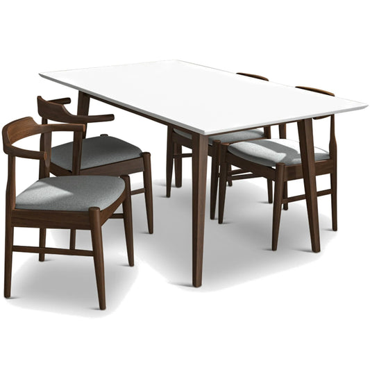 Alpine (Large - White) Dining Set with 4 Sterling (Grey) Dining Chairs