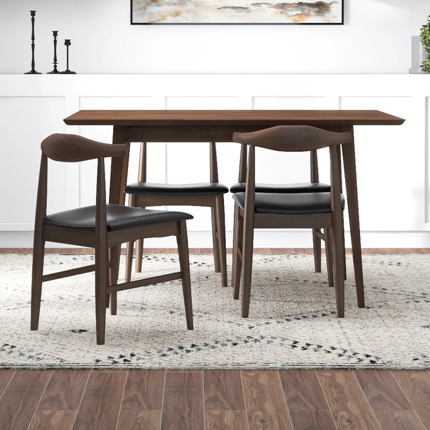 Adira (Small - Walnut) Dining Set with 4 Winston (Black Leather) Dining Chairs