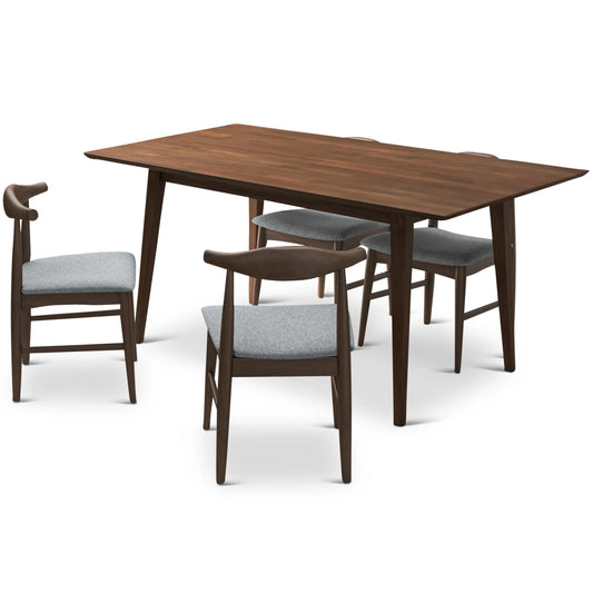 Adira Large Walnut Dining Set with 4 Winston Grey Dining Chairs