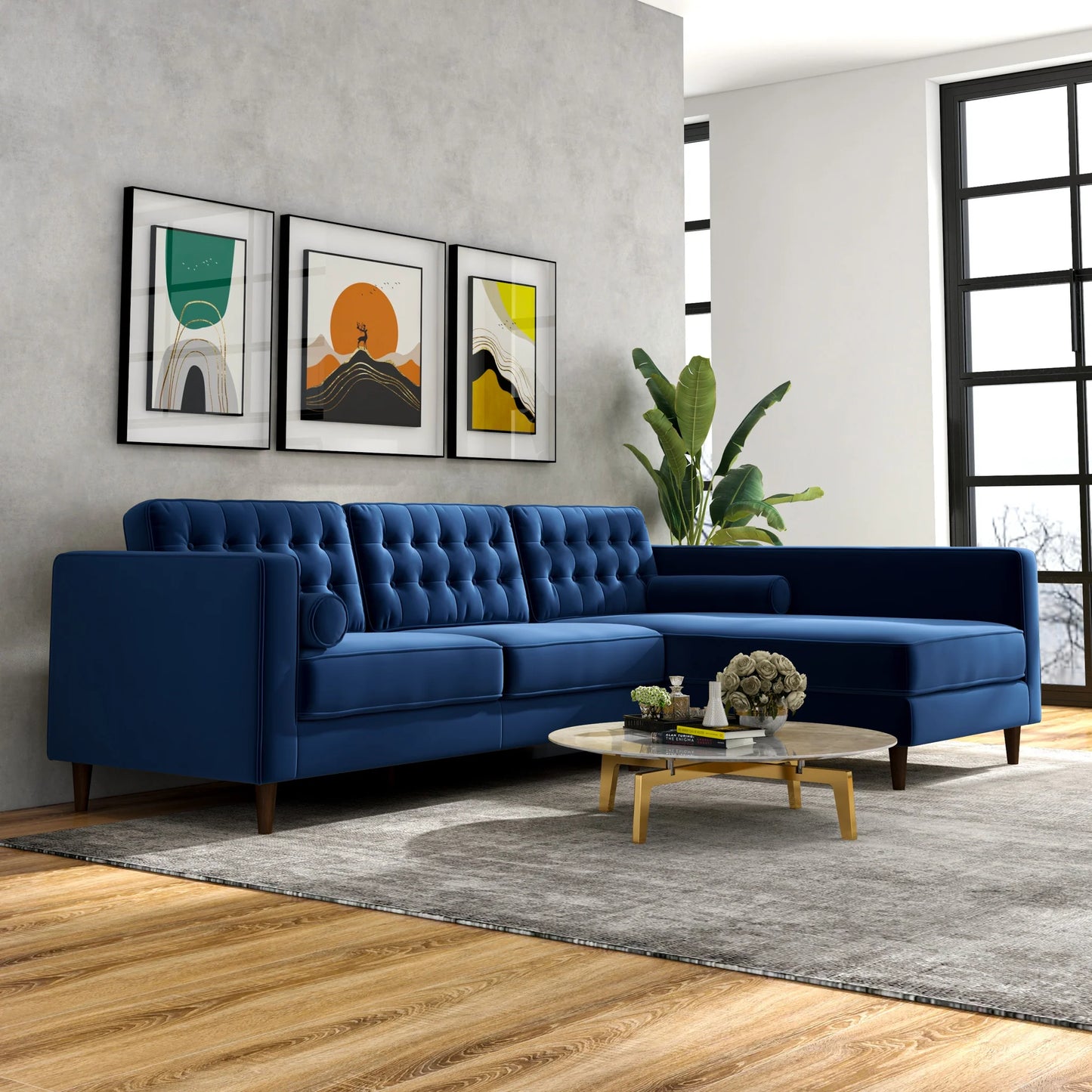 Olson Sectional Sofa (Midnight Blue) Right Chaise