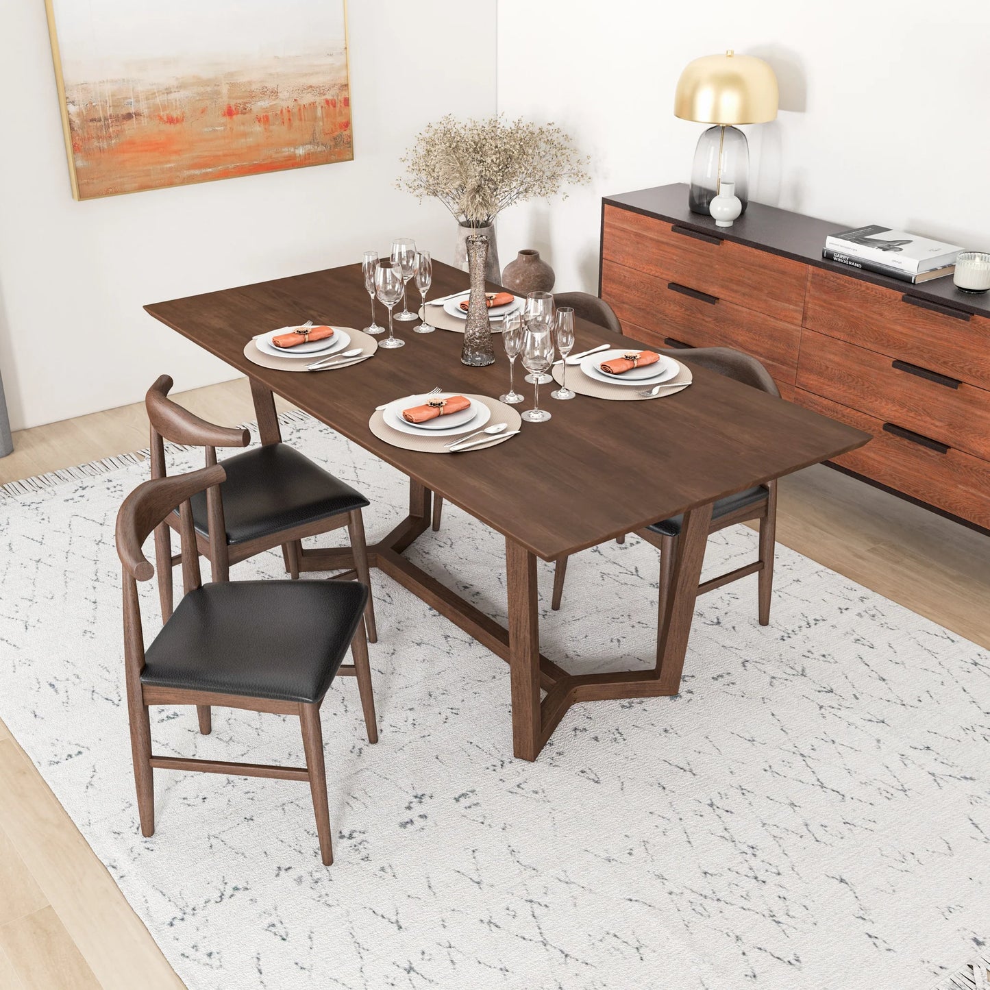 Rolda Dining set with 4 Winston Dining Chairs (Leather)