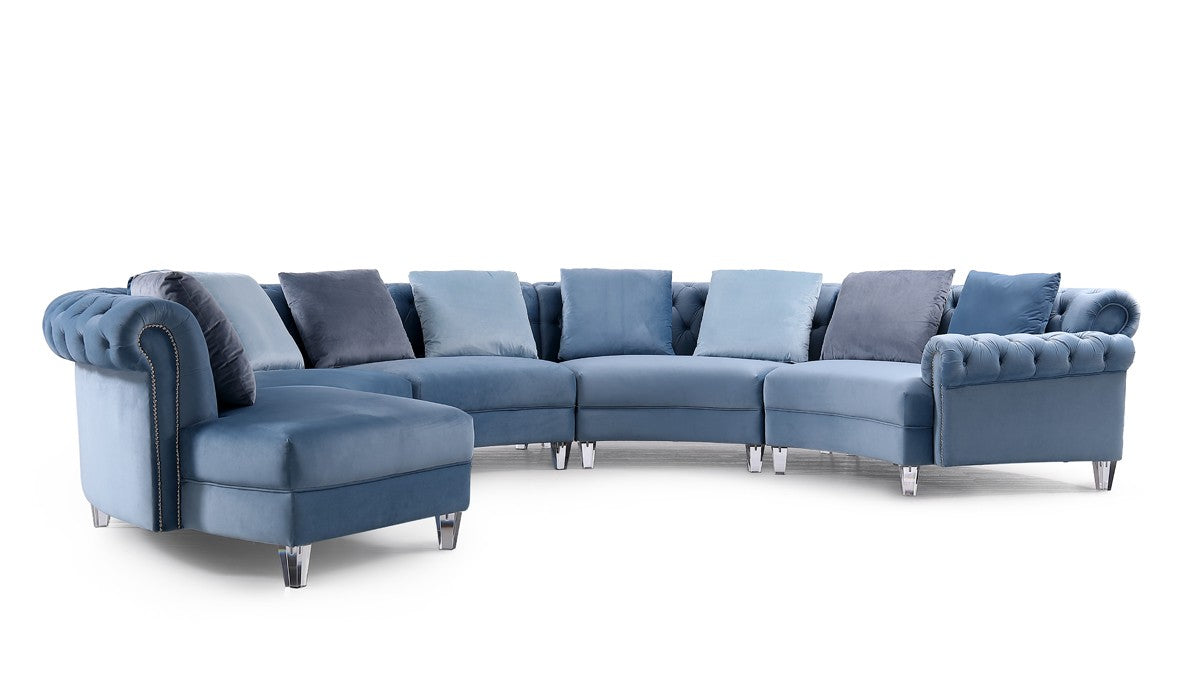 Divani Casa Darla - Modern Blue Velvet Curved Sectional Sofa