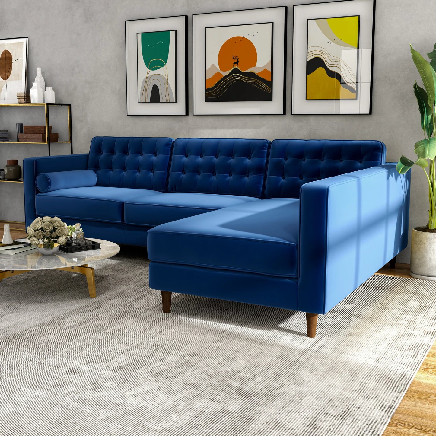 Olson Sectional Sofa (Midnight Blue) Right Chaise