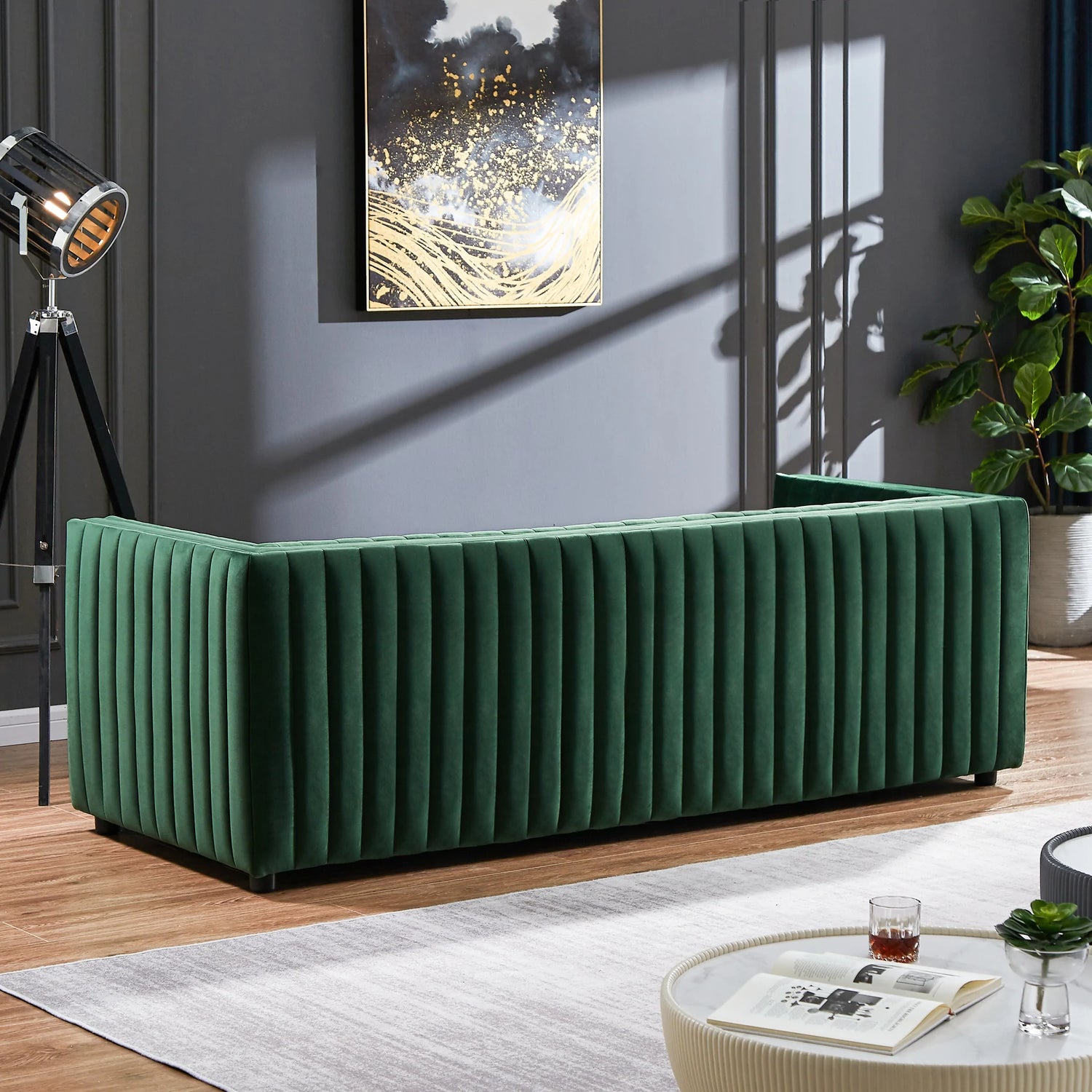 Kano Dark Green Velvet Large Sofa, Mid in Mod