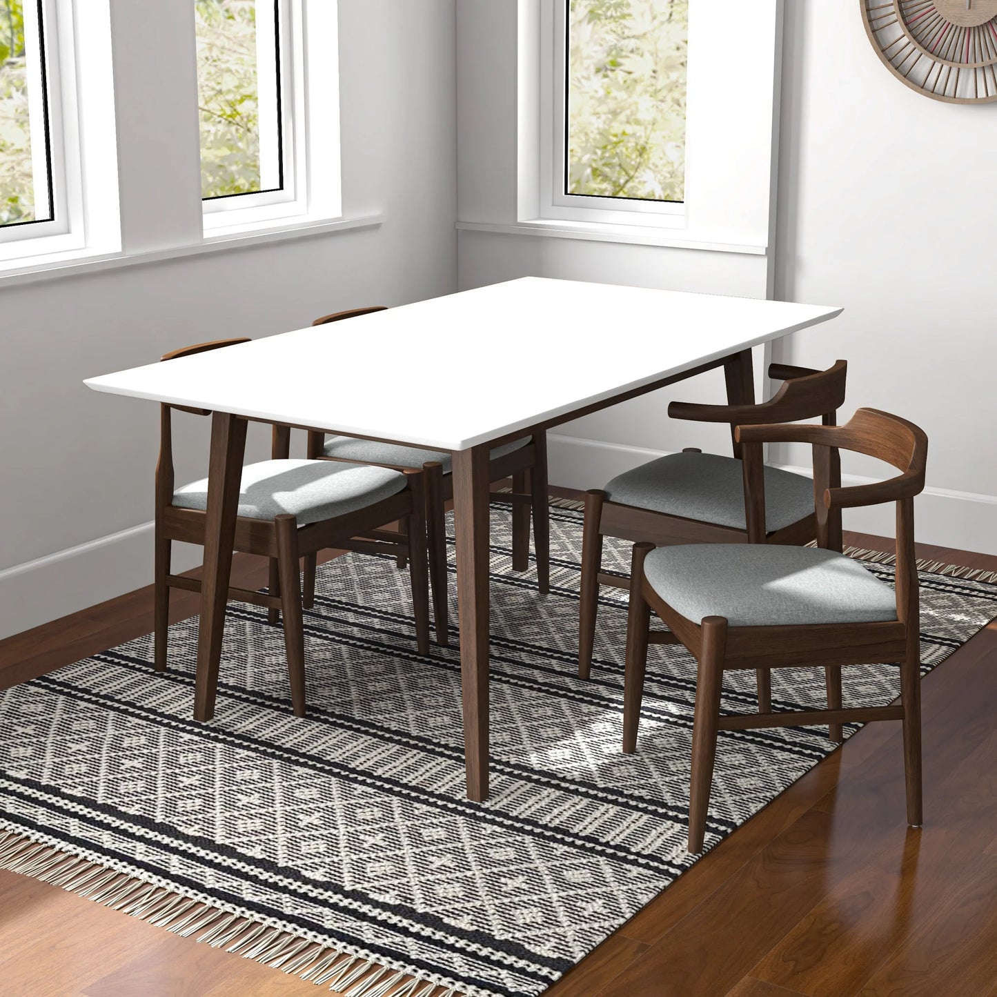 Alpine (Large - White) Dining Set with 4 Sterling (Grey) Dining Chairs