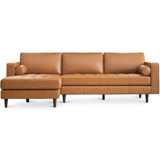 Daphne Leather L Shape Corner Sofa (Tan-Left Facing)