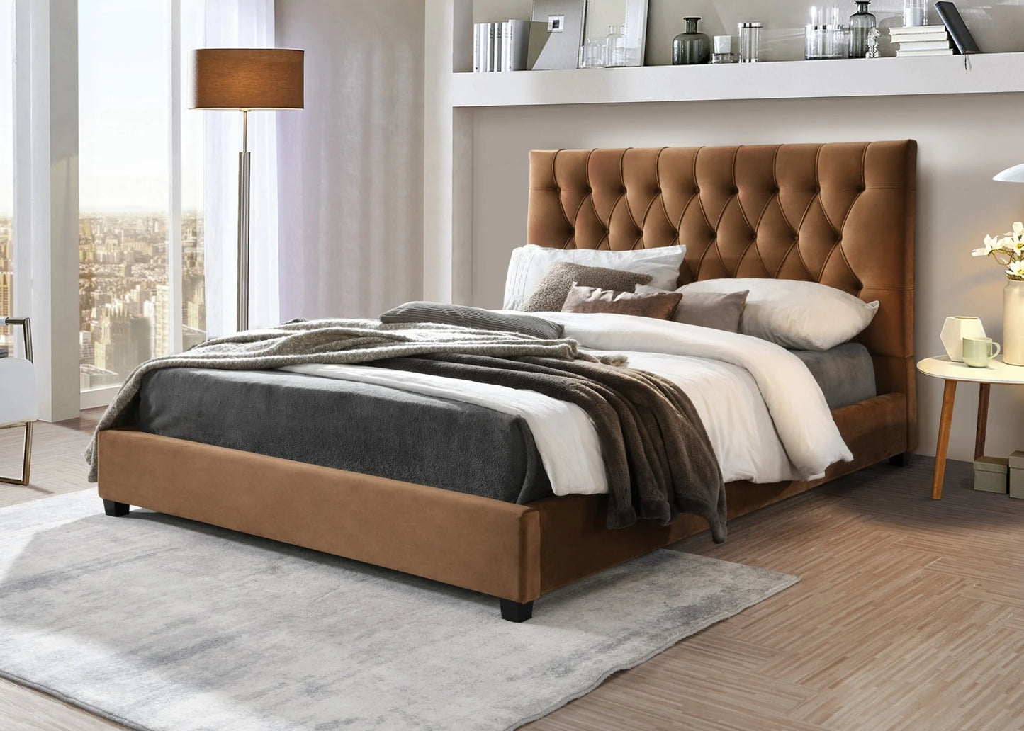 Eldridge Platform Bed - Cognac Velvet
