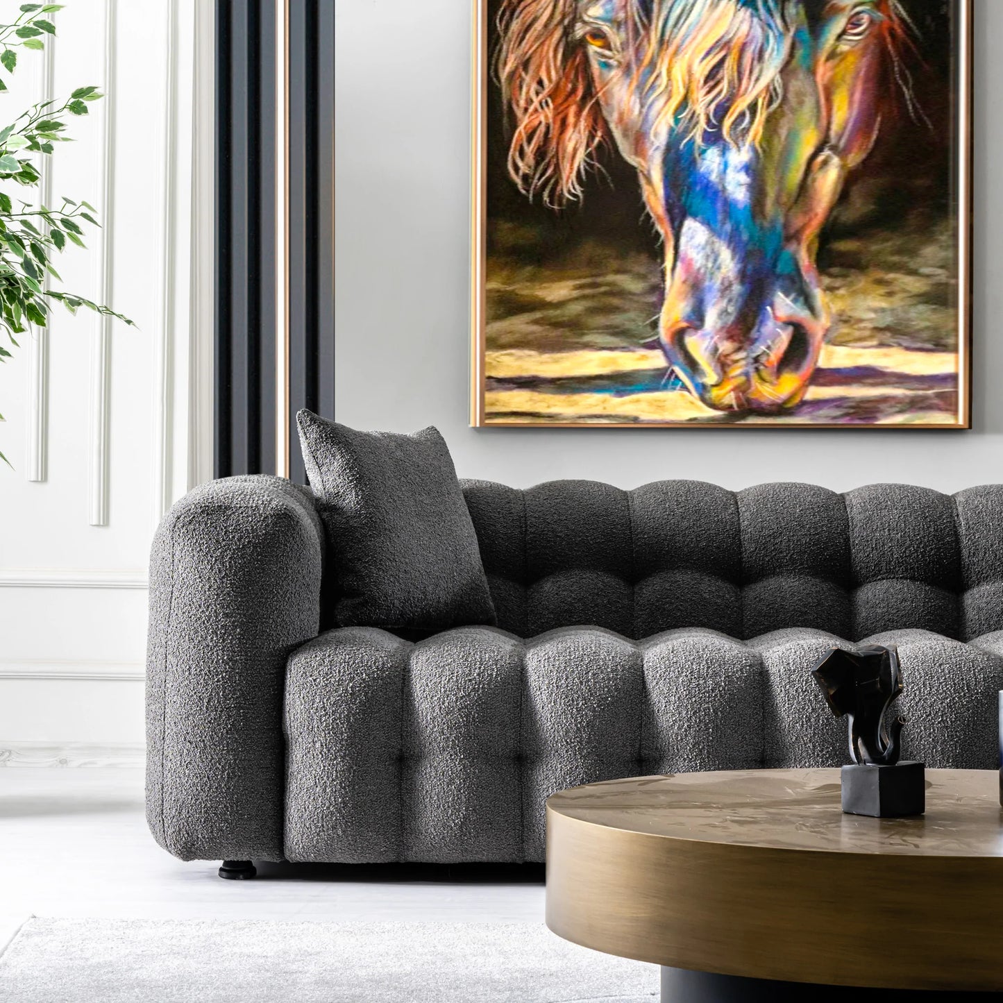 Puffydik Sofa Luxury Modern Chesterfield Boucle in Dark Gray