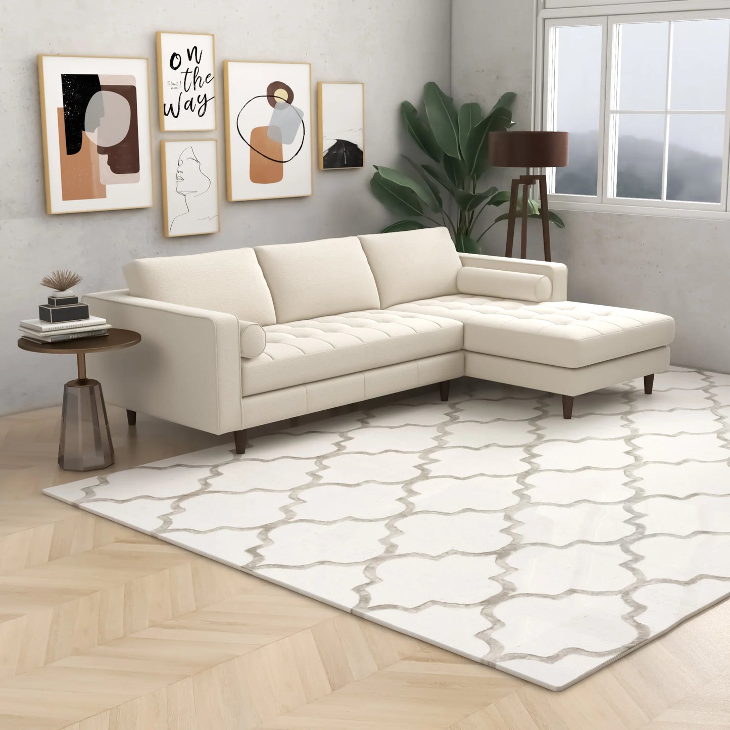 Daphne Sectional Couch Right Facing - Cream Boucle