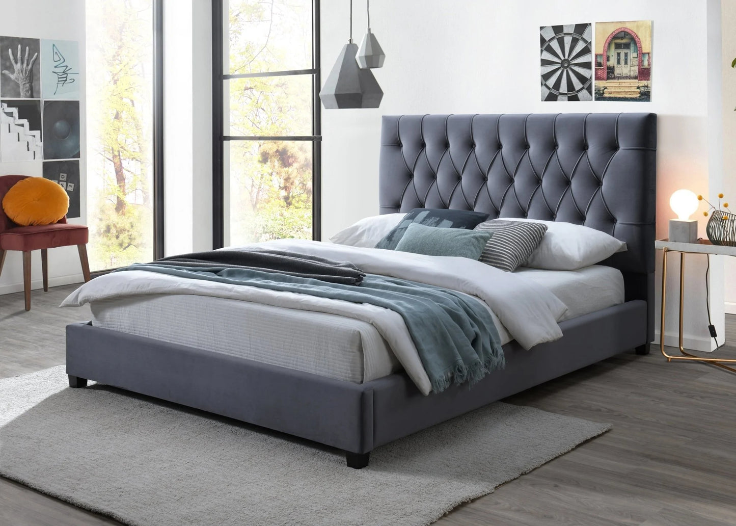 Eldridge Platform Bed - Gray Velvet