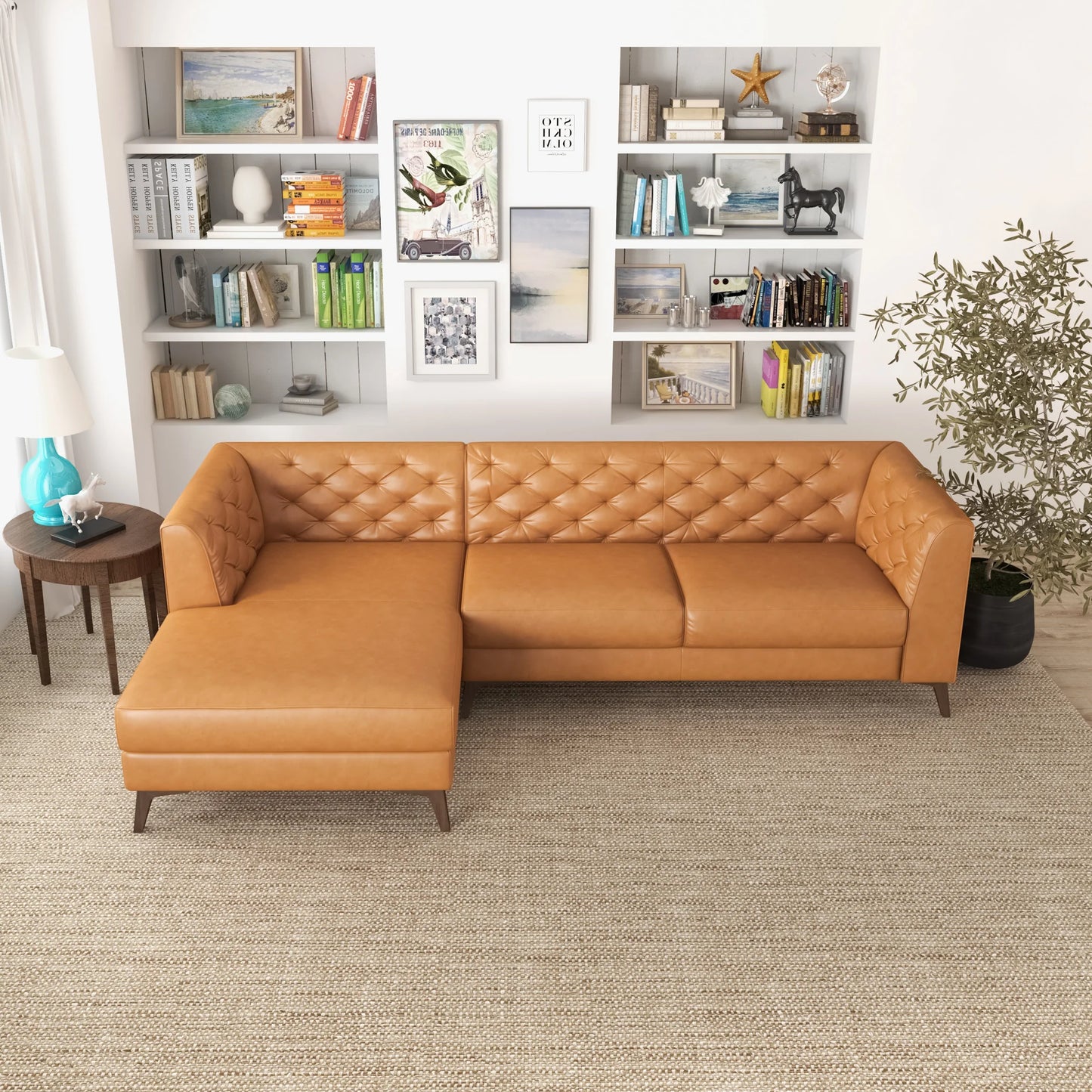 Fargo Sectional Sofa (Tan Leather - Left Facing Chaise)