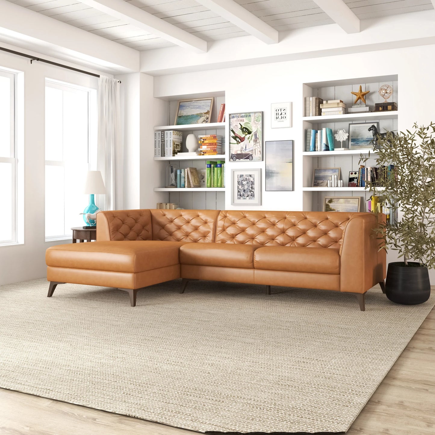 Fargo Sectional Sofa (Tan Leather - Left Facing Chaise)