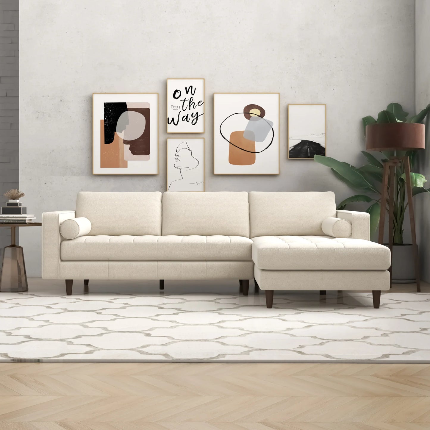 Daphne Sectional Couch Right Facing - Cream Boucle