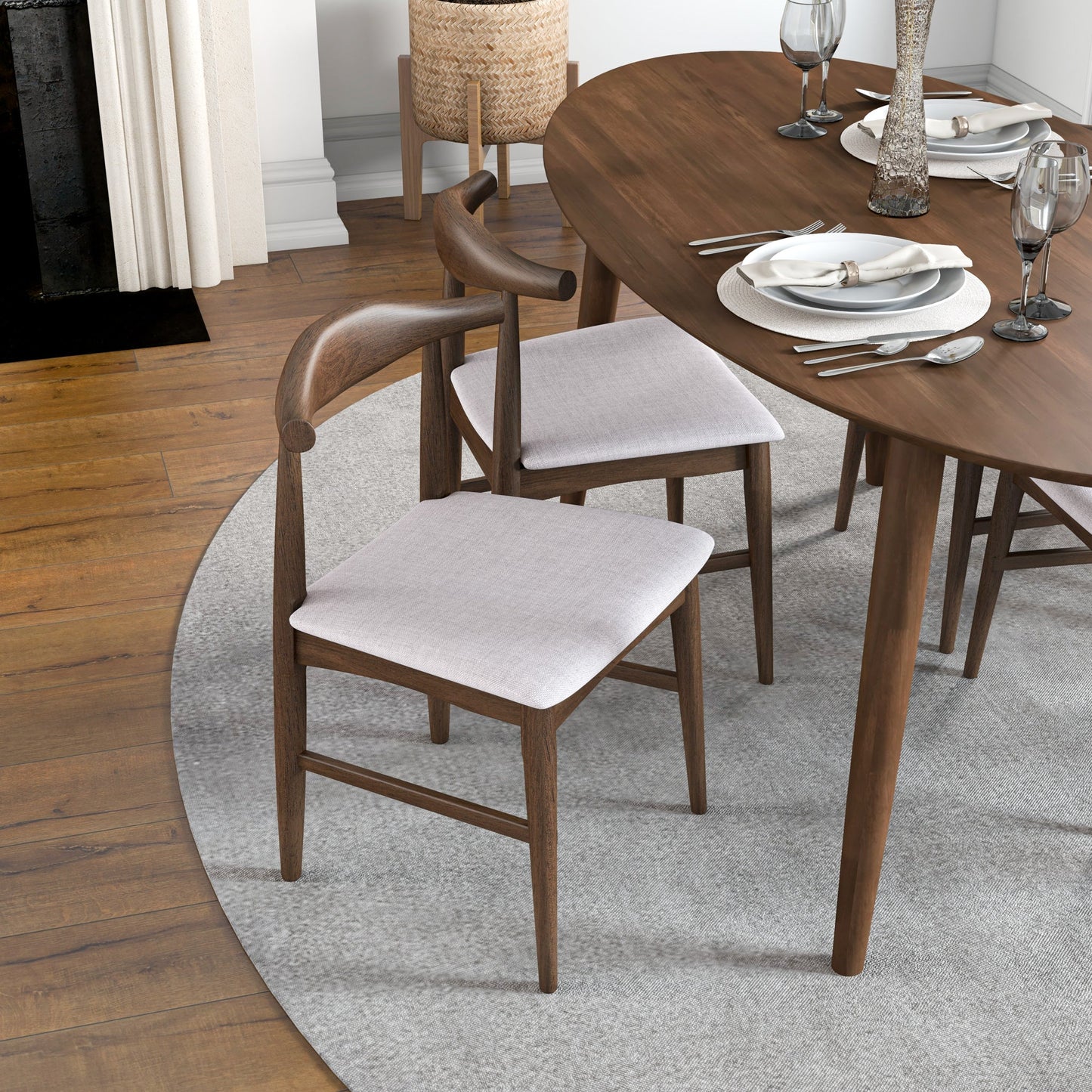Rixos (Walnut) Oval Dining Set with 4 Winston (Beige) Dining Chairs