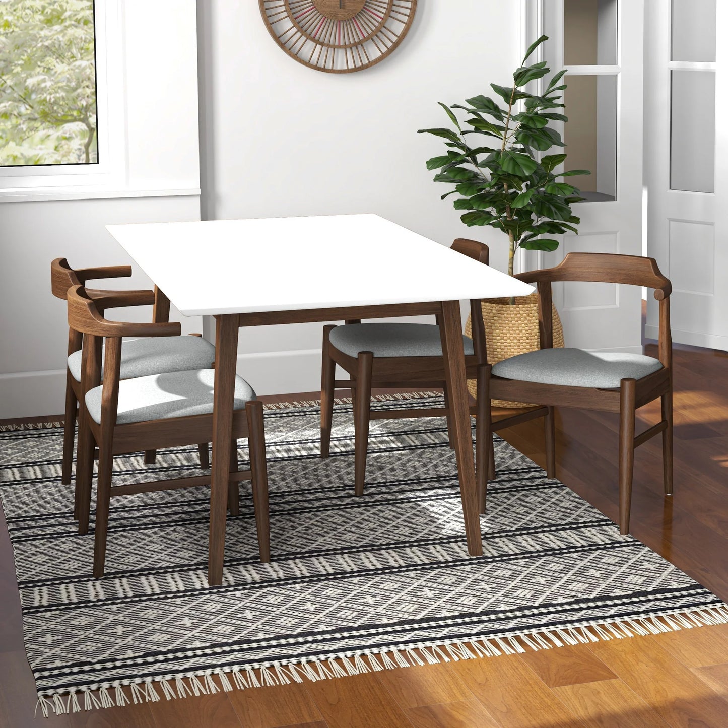 Alpine (Large - White) Dining Set with 4 Sterling (Grey) Dining Chairs