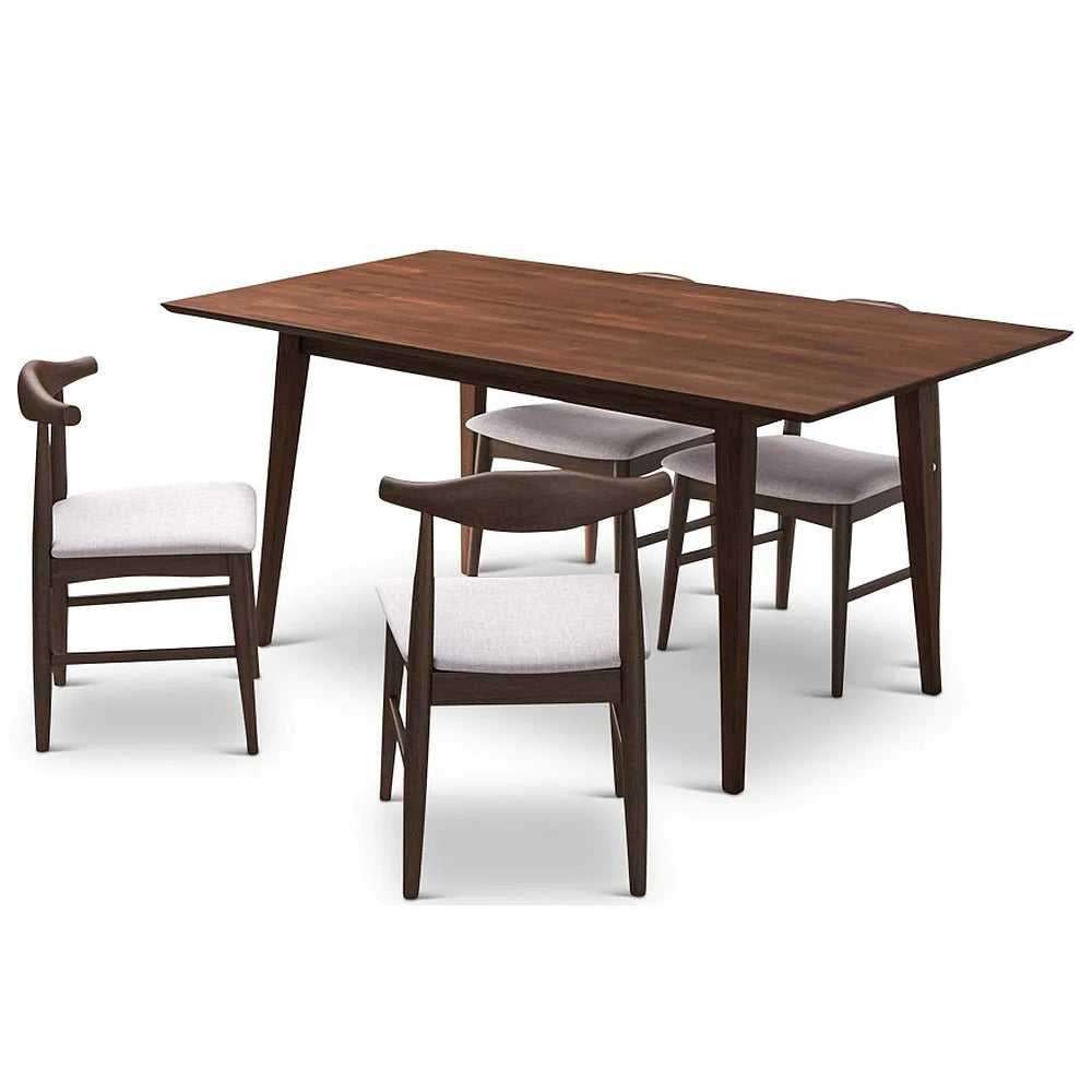 Adira (Large - Walnut) Dining Set with 4 Winston (Beige) Dining Chairs