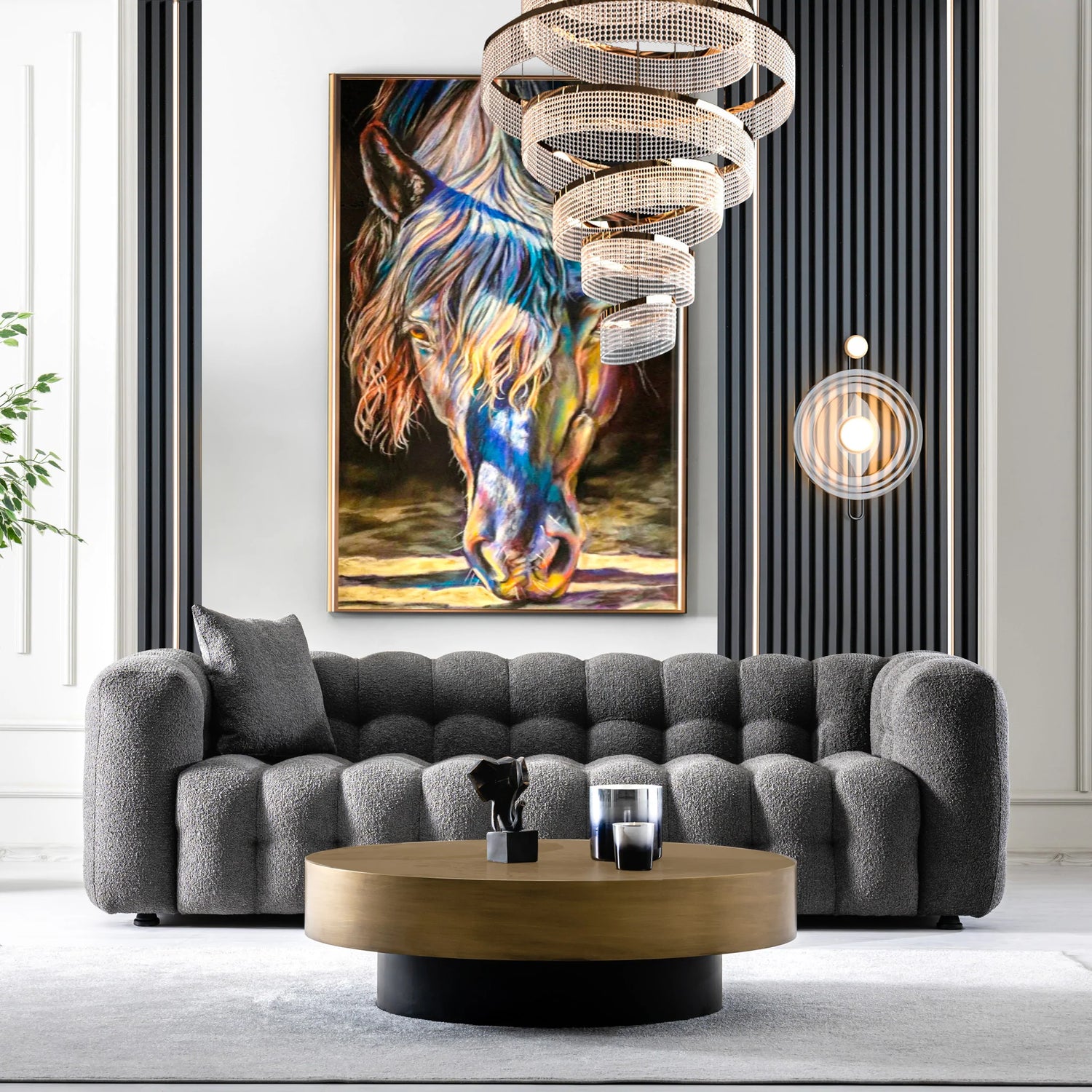 Puffydik Sofa Luxury Modern Chesterfield Boucle in Dark Gray