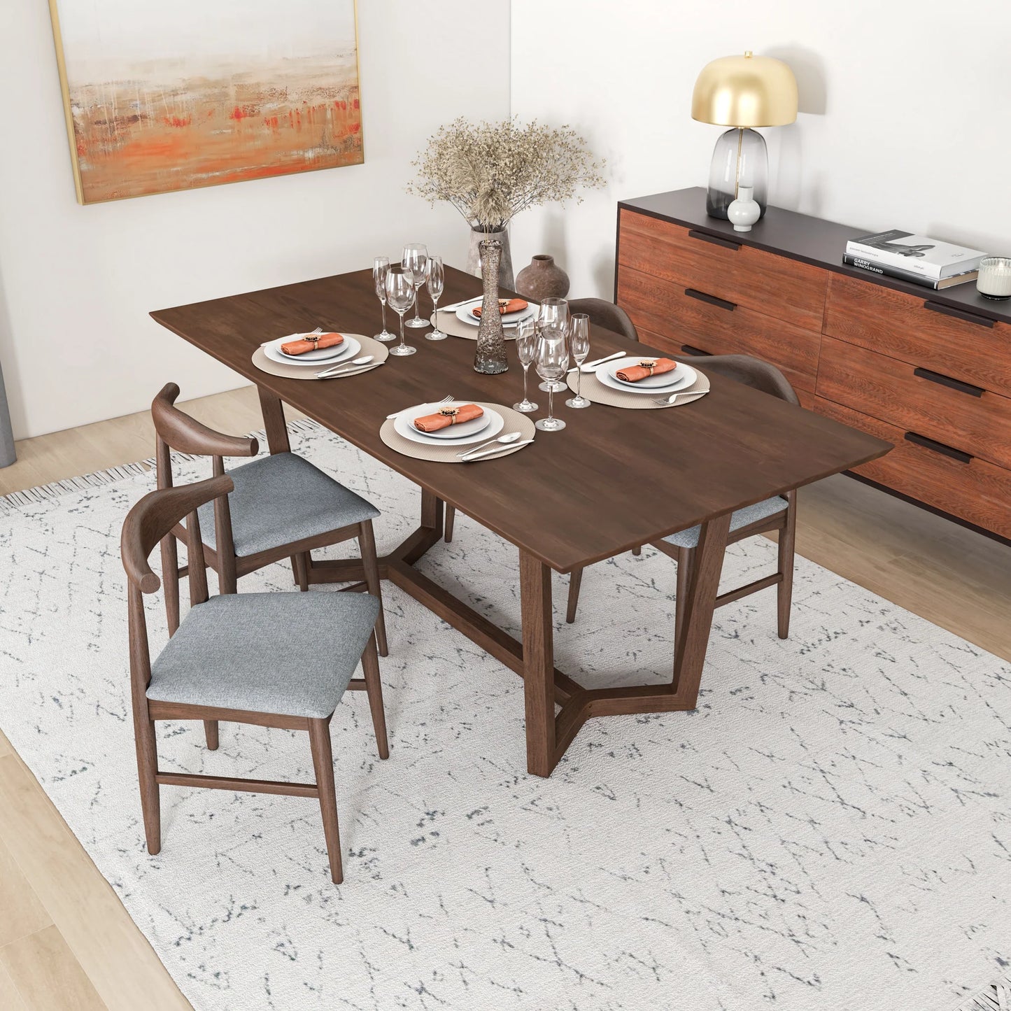 Rolda Dining set with 4 Winston Dining Chairs (Gray Fabric)