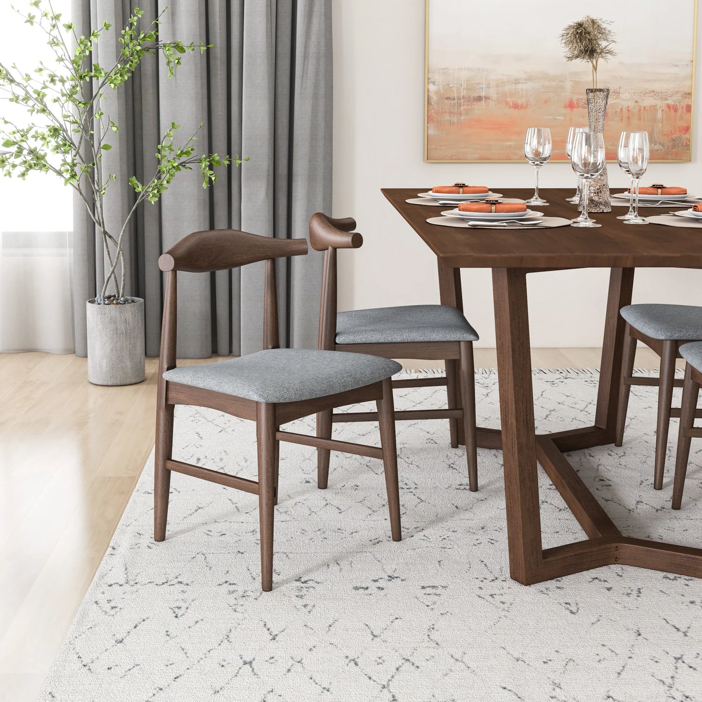 Rolda Dining set with 4 Winston Dining Chairs (Gray Fabric)