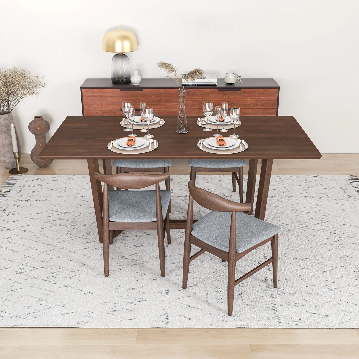 Rolda Dining set with 4 Winston Dining Chairs (Gray Fabric)