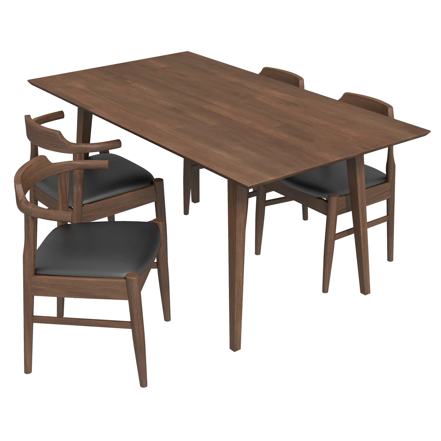 Alpine (Large - Walnut) Dining Set with 4 Zola (Black Leather) Dining Chairs
