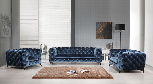 Divani Casa Delilah Modern Blue Fabric Sofa Set