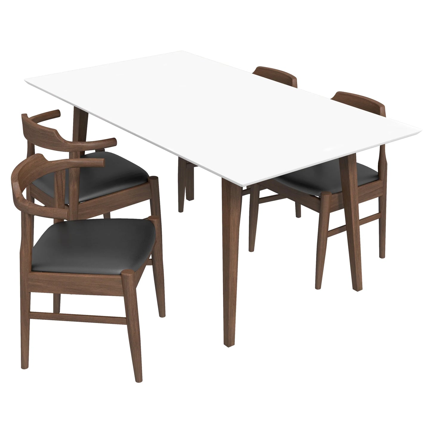 Alpine (Large - White) Dining Set with 4 Zola (Black Leather) Dining Chairs