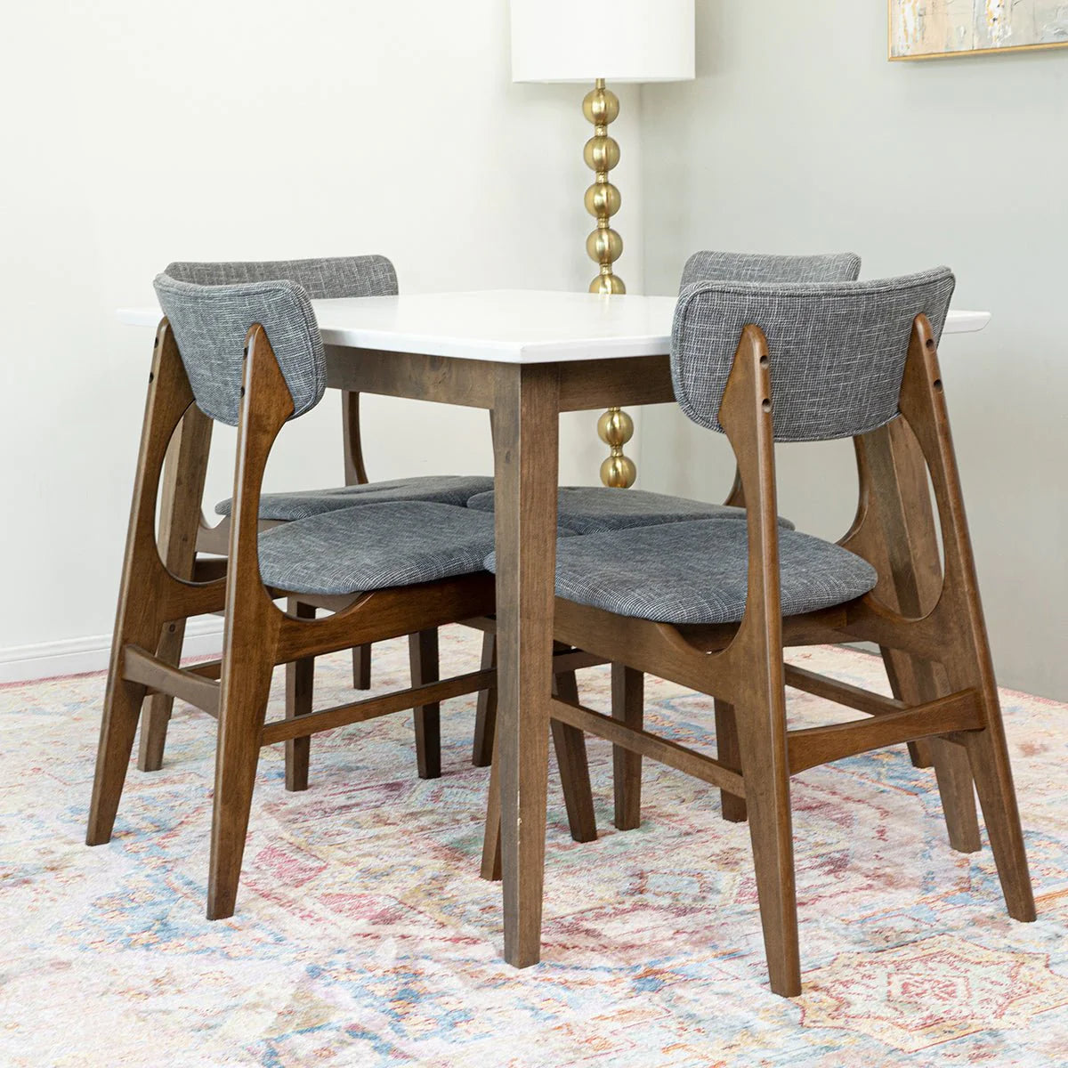 Dining Set , Alpine Small Table (White) with 4 Collins Chairs (Grey)