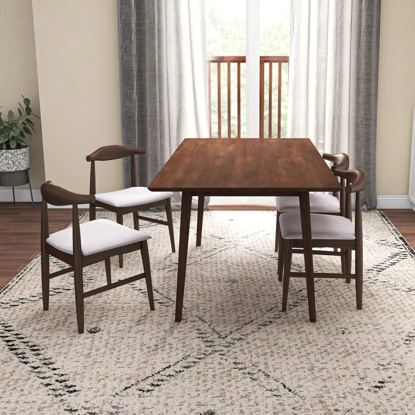 Adira (Large - Walnut) Dining Set with 4 Winston (Beige) Dining Chairs