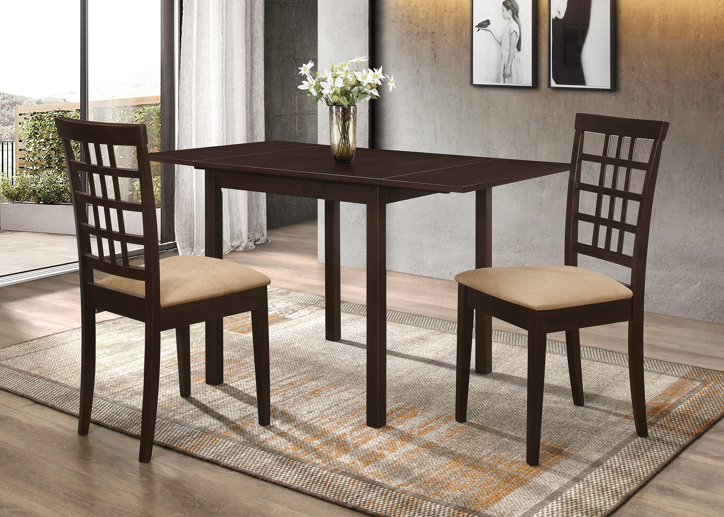 Kelso 3-Piece Drop Leaf Dining Set Cappuccino And Tan - 190821