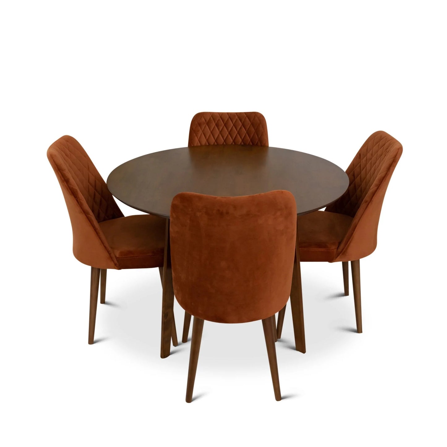 Aliana Dining Set with 4 Evette Orange Chairs (Walnut)