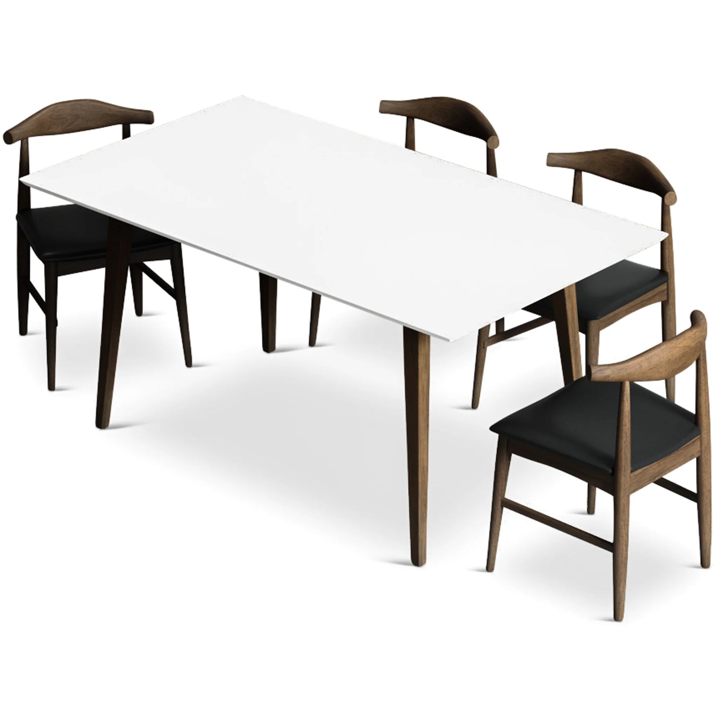 Adira (Large - White) Dining Set with 4 Winston (Black Leather) Dining Chairs