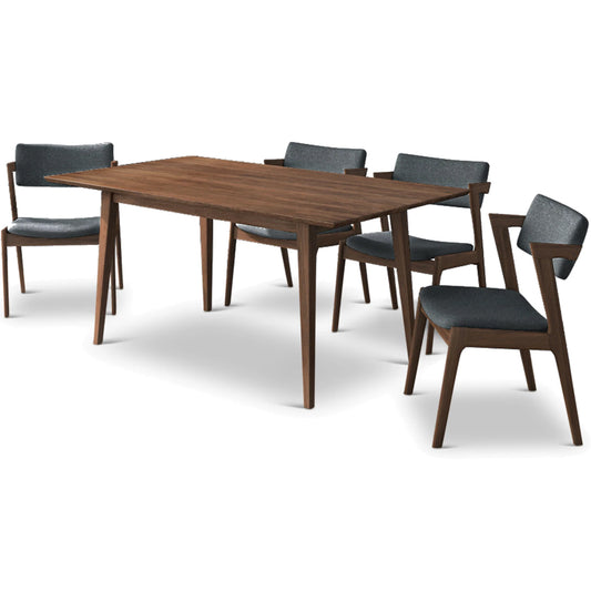 Adira Large Walnut Dining Set with 4 Ricco Dark Grey Dining Chairs