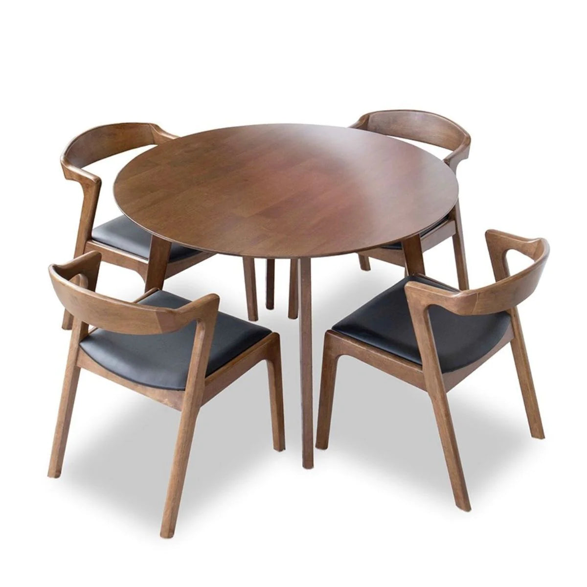 Aliana (Walnut) Dining Set with 4 Reggie (Black Leather) Chairs