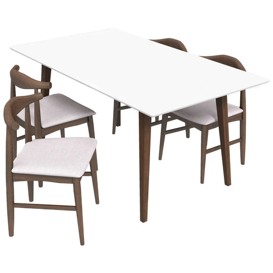 Alpine (Large - White) Dining Set with 4 Winston (Beige) Dining Chairs