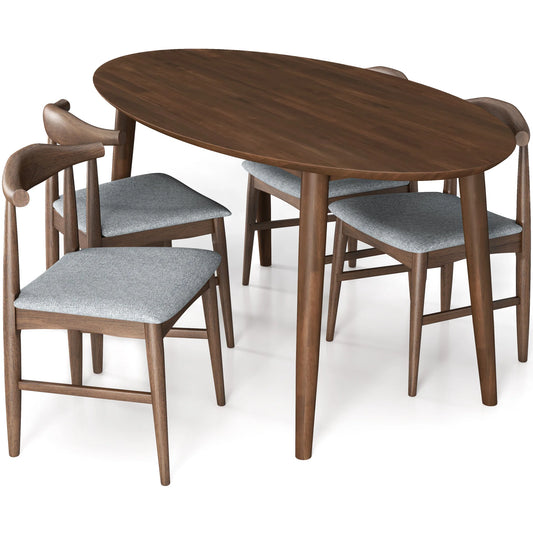 Rixos (Walnut) Oval Dining Set with 4 Winston (Grey) Dining Chairs