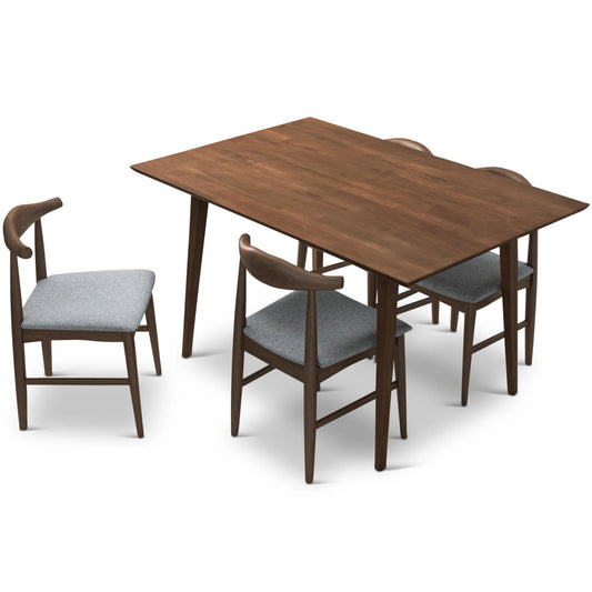 Adira (Small - Walnut) Dining Set with 4 Winston (Grey) Dining Chairs