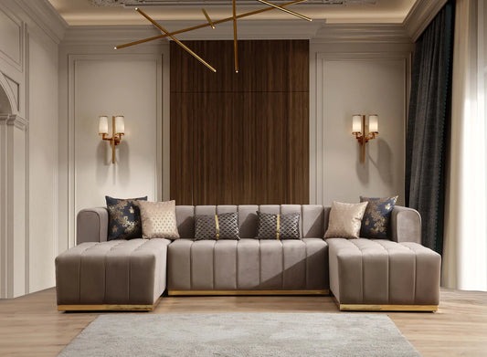 Siesta U Double Chase Sectional Velvet Upholstery- Mink