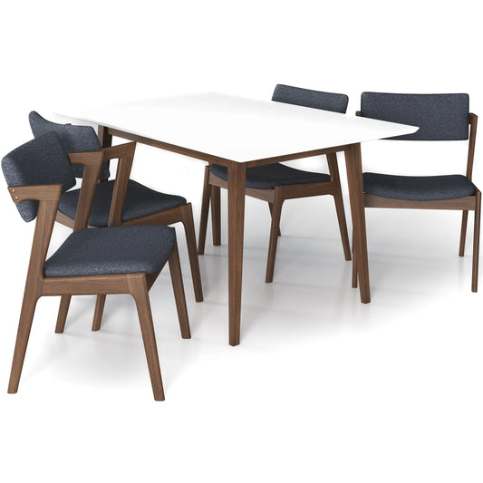 Adira (Small - White) Dining Set with 4 Ricco (Dark Grey) Dining Chairs