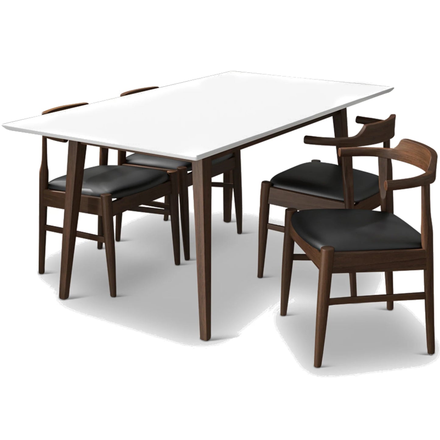 Alpine (Large - White) Dining Set with 4 Sterling (Black Leather) Dining Chairs